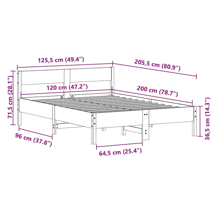 sengeramme uden madras 120x200 cm massivt fyrretræ hvid