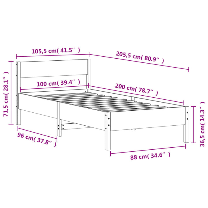 sengeramme uden madras 100x200 cm massivt fyrretræ hvid