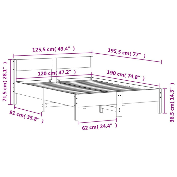 sengeramme uden madras 120x190 cm massivt fyrretræ hvid