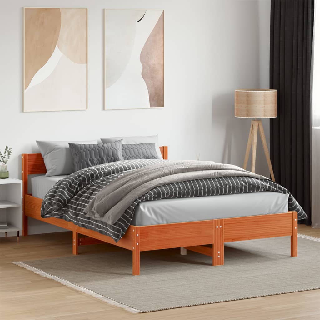 sengeramme uden madras 120x190 cm massivt fyrretræ gyldenbrun