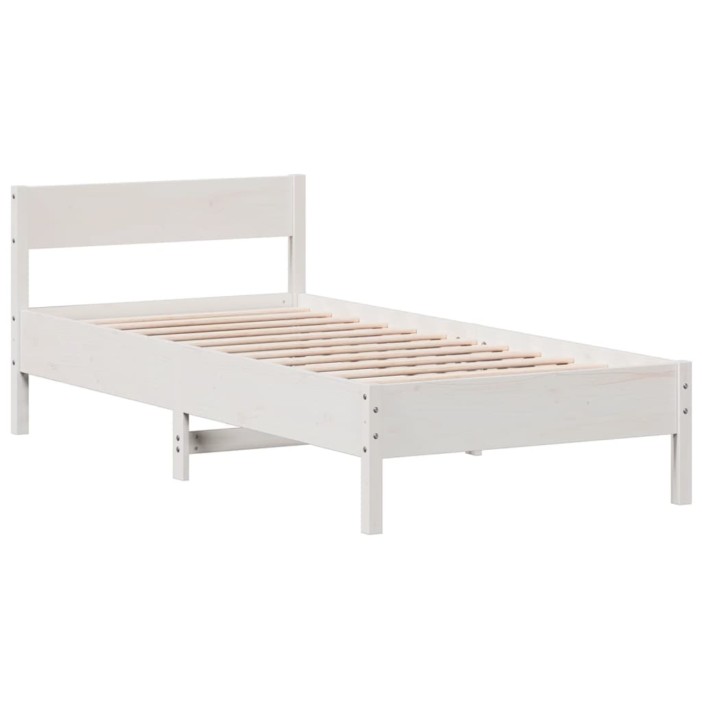 sengeramme uden madras 75x190 cm massivt fyrretræ hvid