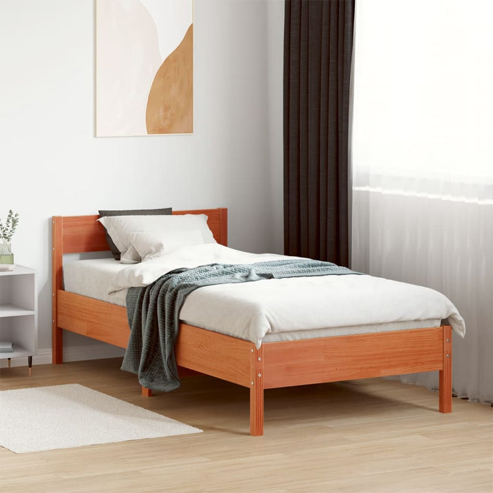 sengeramme uden madras 75x190 cm massivt fyrretræ gyldenbrun
