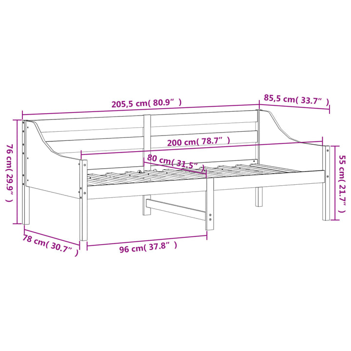 daybed uden madras 80x200 cm massivt fyrretræ gyldenbrun