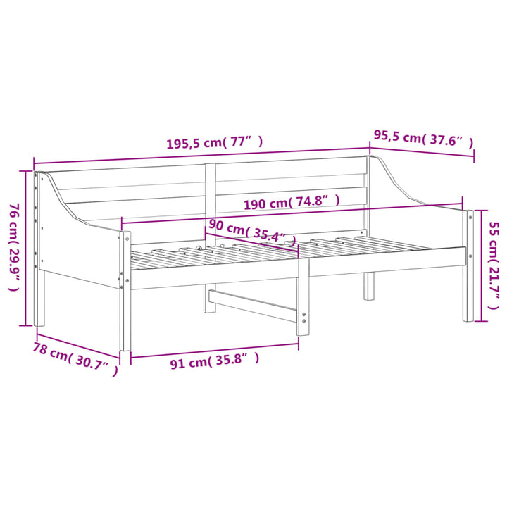 daybed uden madras 90x190 cm massivt fyrretræ