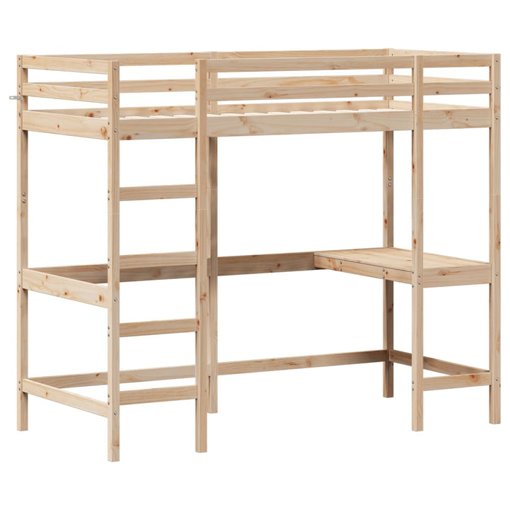 højseng med skrivebord 100x200 cm massivt fyrretræ