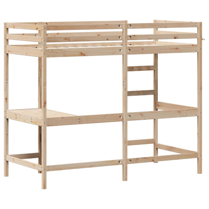højseng med skrivebord 100x200 cm massivt fyrretræ