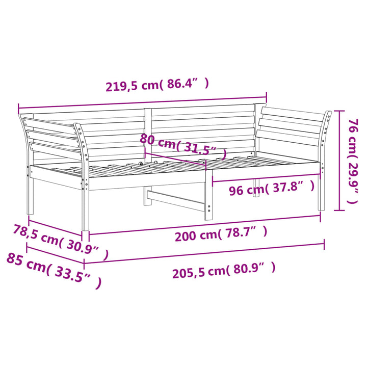 daybed uden madras 80x200 cm massivt fyrretræ hvid