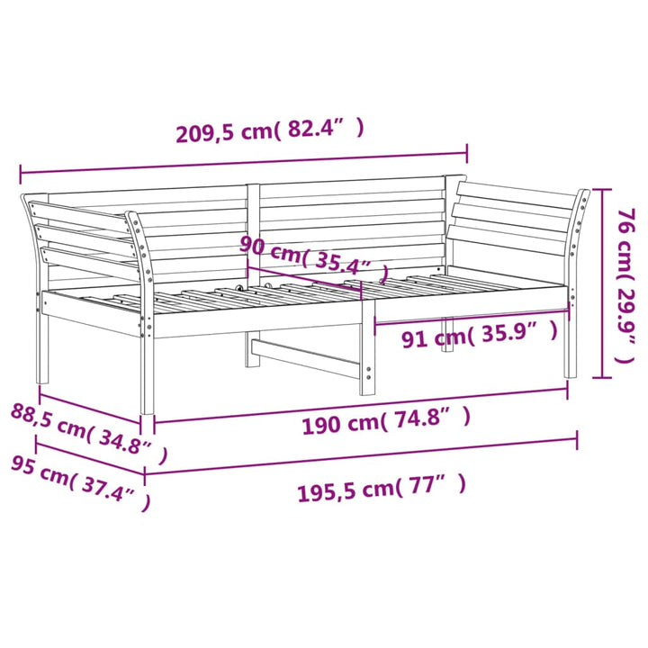 daybed uden madras 90x190 cm massivt fyrretræ hvid