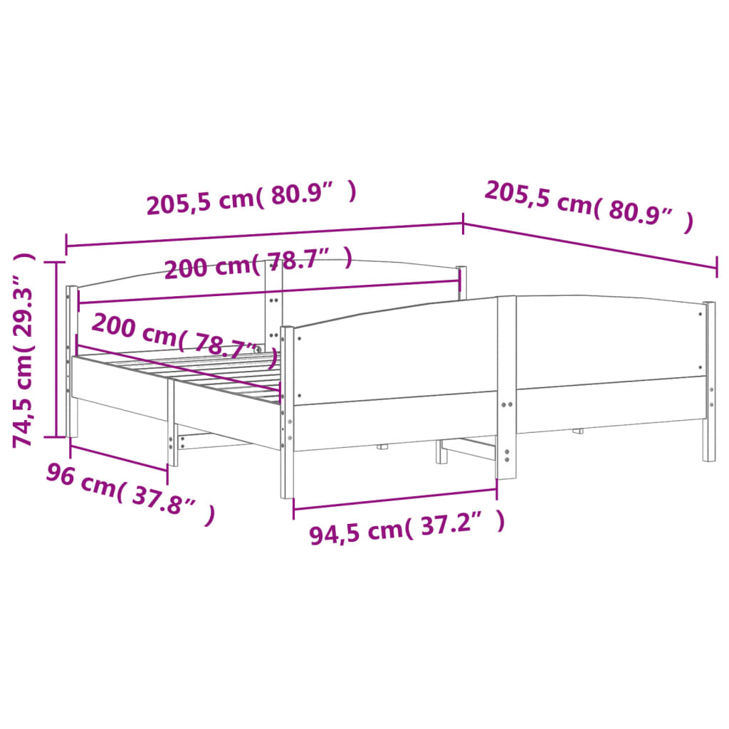 sengeramme uden madras 200x200 cm massivt fyrretræ gyldenbrun