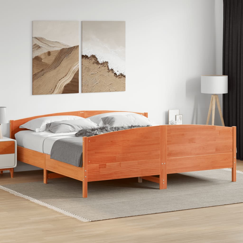 sengeramme uden madras 200x200 cm massivt fyrretræ gyldenbrun