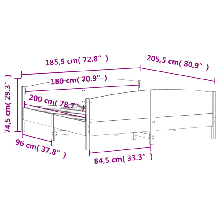 sengeramme uden madras 180x200 cm massivt fyrretræ