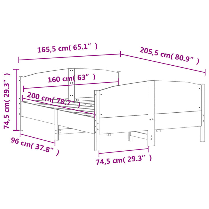sengeramme uden madras 160x200 cm massivt fyrretræ hvid