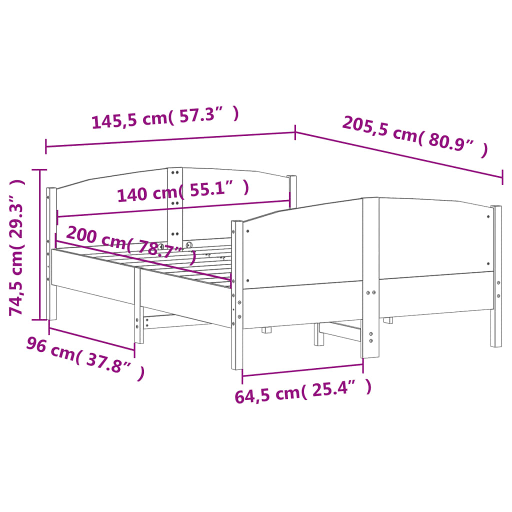 sengeramme uden madras 140x200 cm massivt fyrretræ