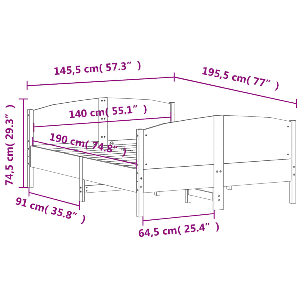 sengeramme uden madras 140x190 cm massivt fyrretræ