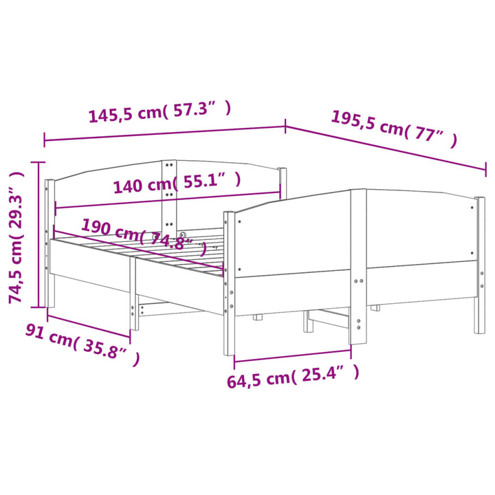sengeramme uden madras 140x190 cm massivt fyrretræ