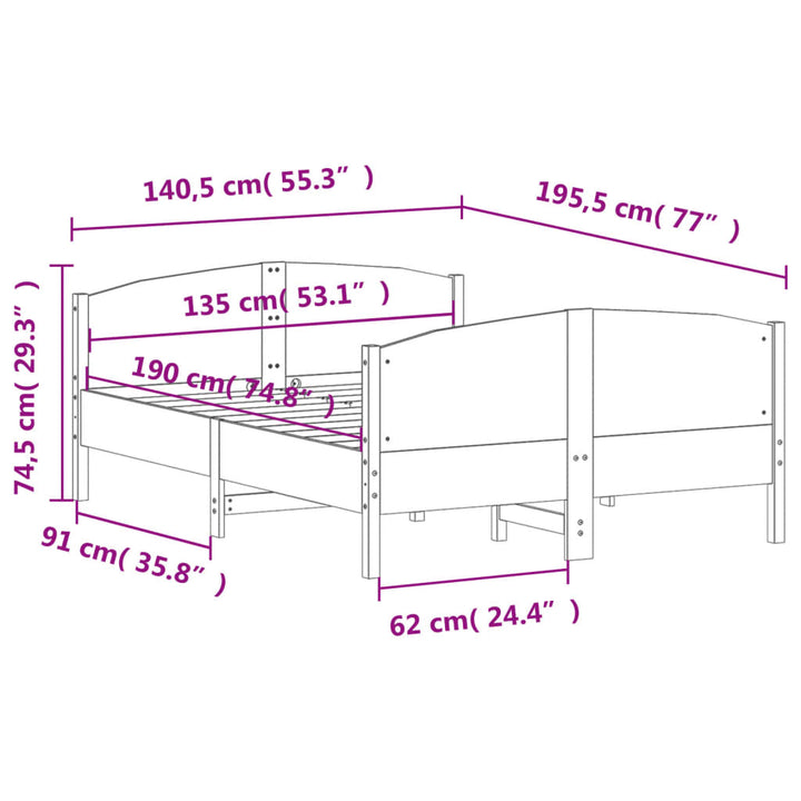 sengeramme uden madras 135x190 cm massivt fyrretræ hvid