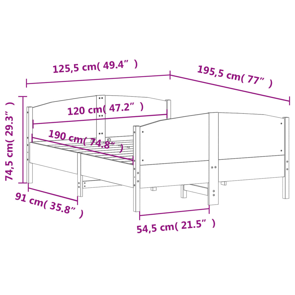 sengeramme uden madras 120x190 cm massivt fyrretræ gyldenbrun