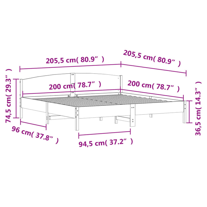 sengeramme uden madras 200x200 cm massivt fyrretræ hvid