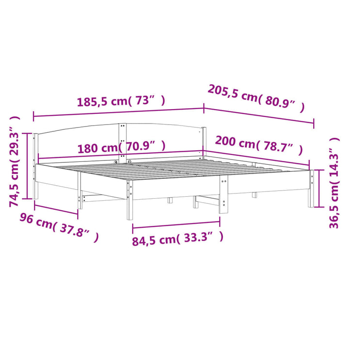sengeramme uden madras 180x200 cm massivt fyrretræ