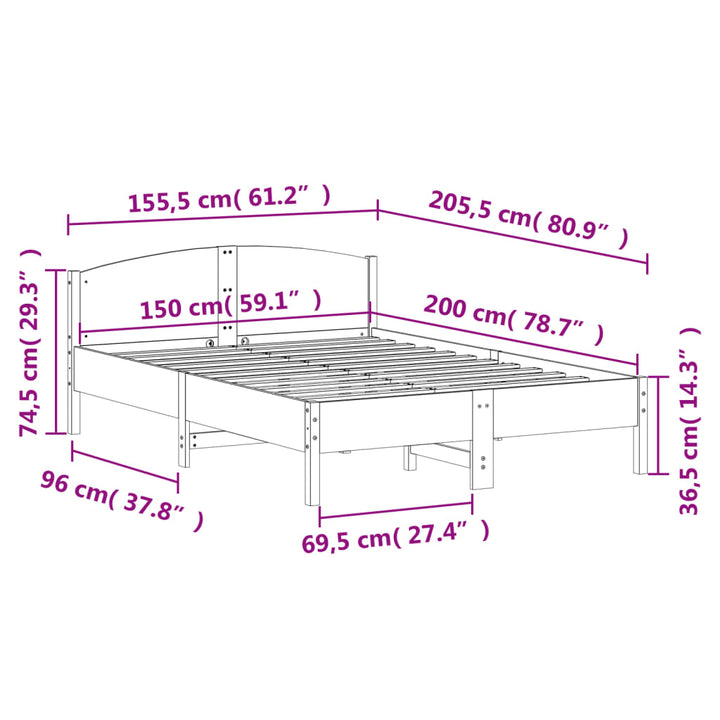 sengeramme uden madras 150x200 cm massivt fyrretræ gyldenbrun
