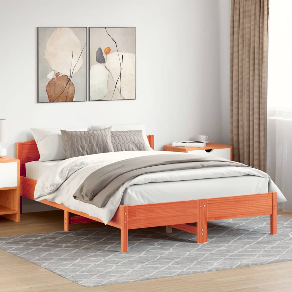 sengeramme uden madras 150x200 cm massivt fyrretræ gyldenbrun