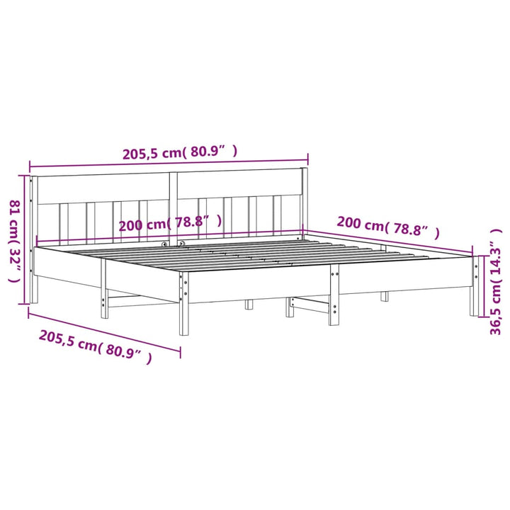 sengeramme uden madras 200x200 cm massivt fyrretræ hvid