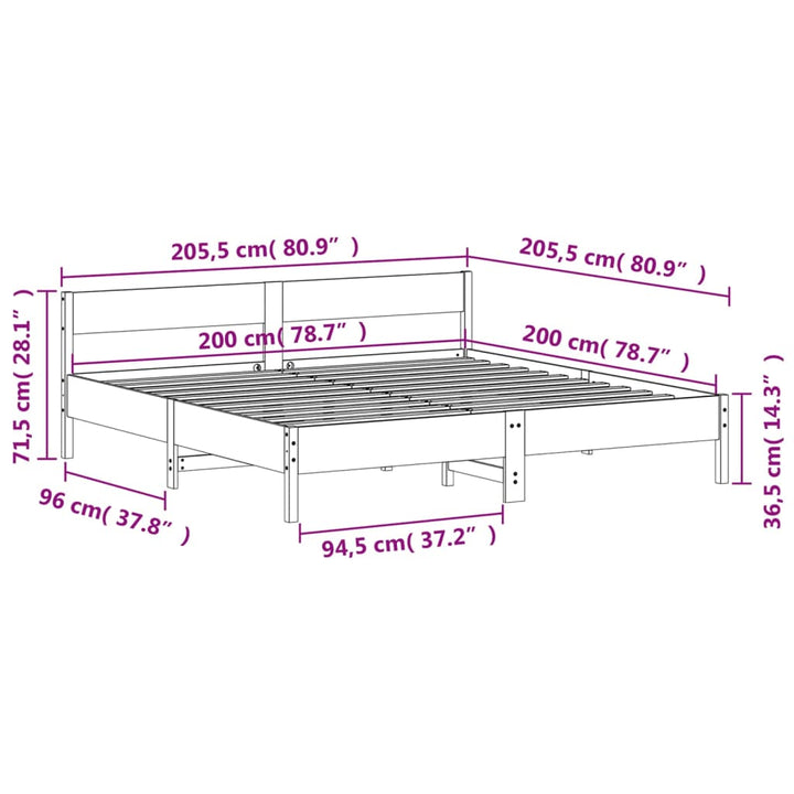 sengeramme uden madras 200x200 cm massivt fyrretræ hvid