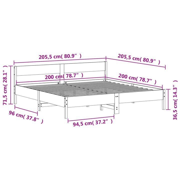 sengeramme uden madras 200x200 cm massivt fyrretræ gyldenbrun