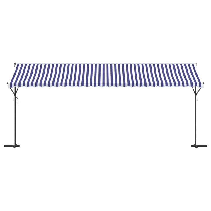 fritstående markise 600x300 cm stof og stål blå og hvid