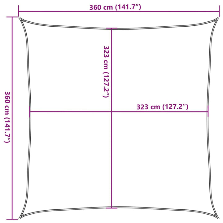 solsejl 3,6x3,6 m 100 % polyesterstof sandfarvet