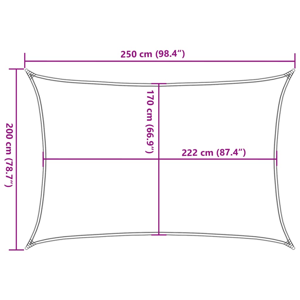 solsejl 2,5x2 m 100 % polyesterstof sandfarvet