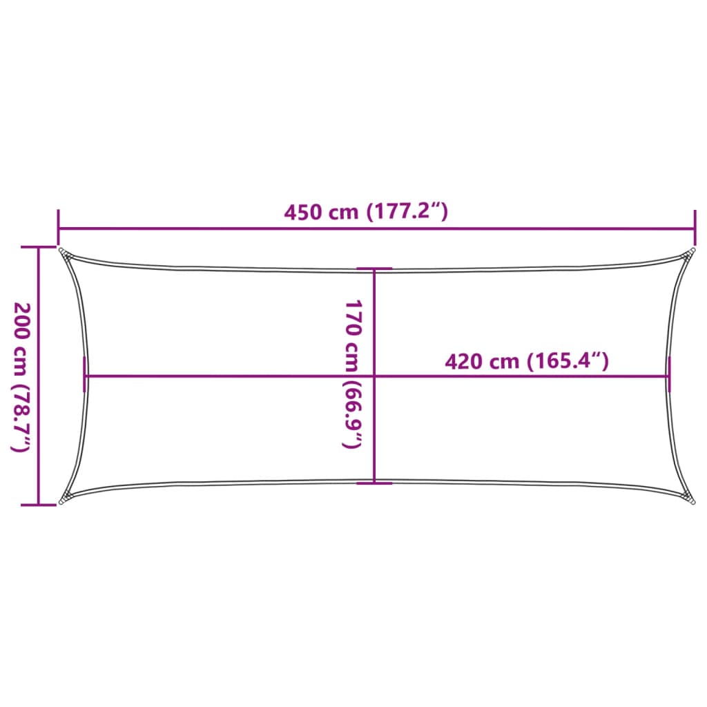 solsejl 4,5x2 m 100 % polyesterstof sandfarvet