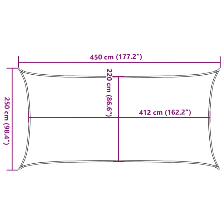 solsejl 4,5x2,5 m 100 % polyesterstof sandfarvet