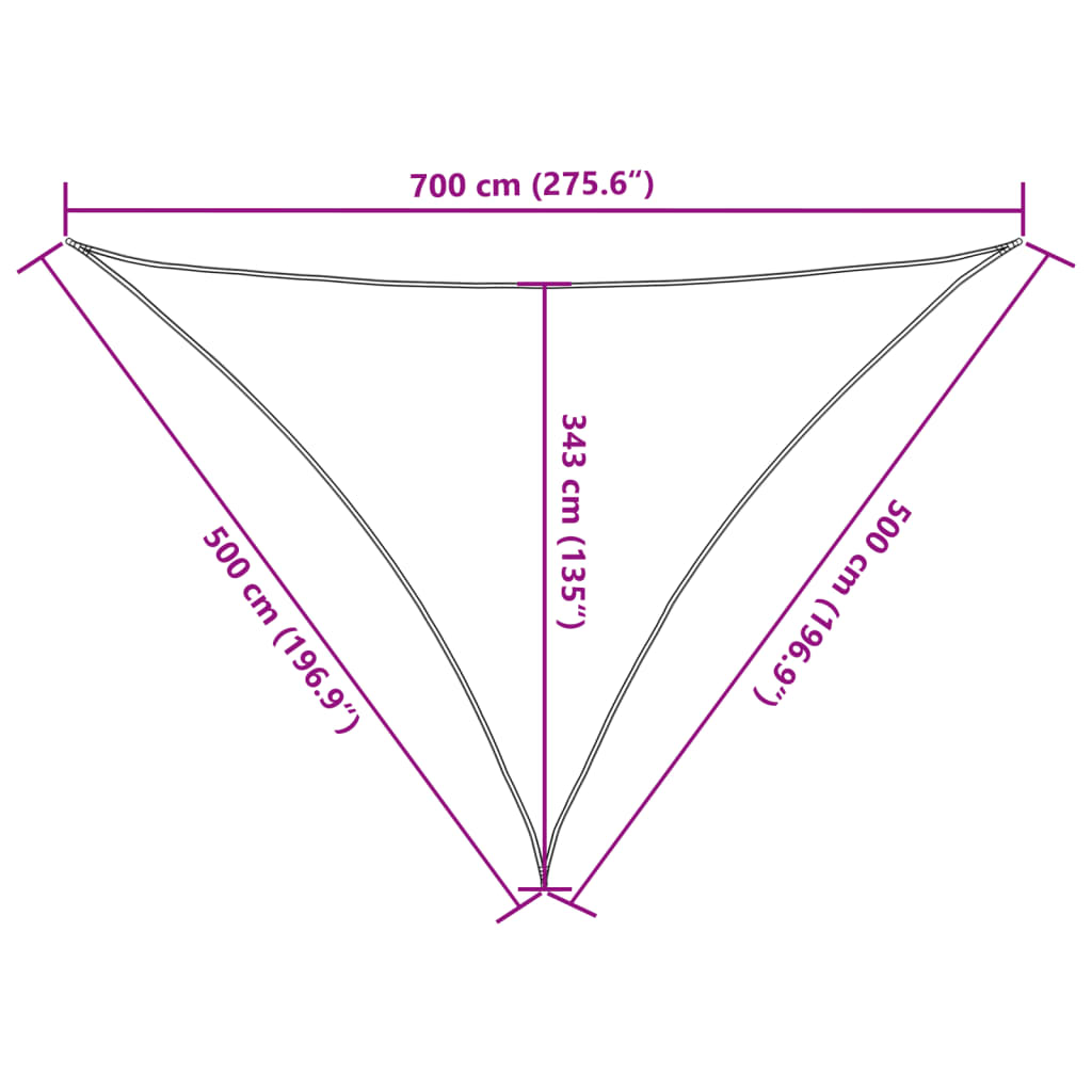 solsejl 7x5x5 m 100 % polyesterstof lysegrå