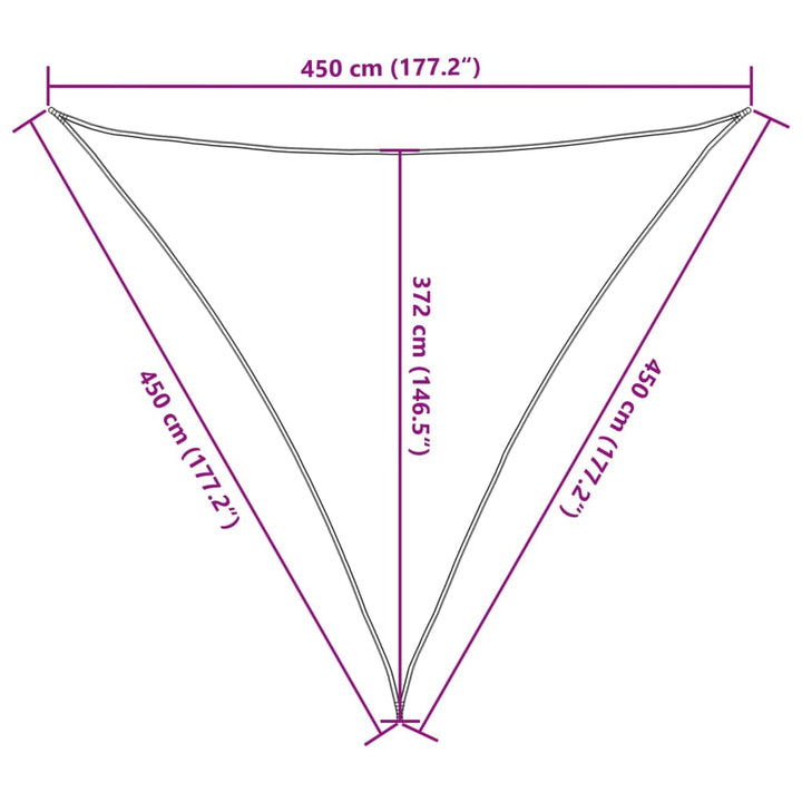 solsejl 4,5x4,5x4,5 m 100 % polyesterstof sandfarvet