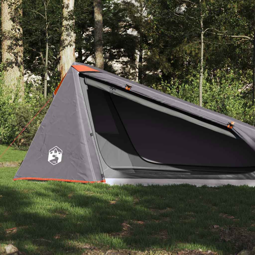 1-personers campingtelt vandtæt grå og orange