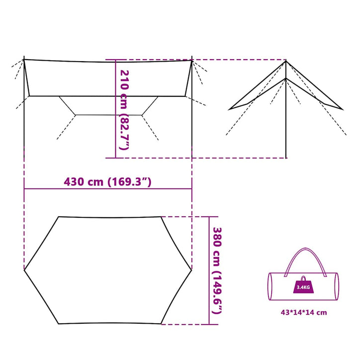 tarp 430x380x210 cm vandtæt grøn