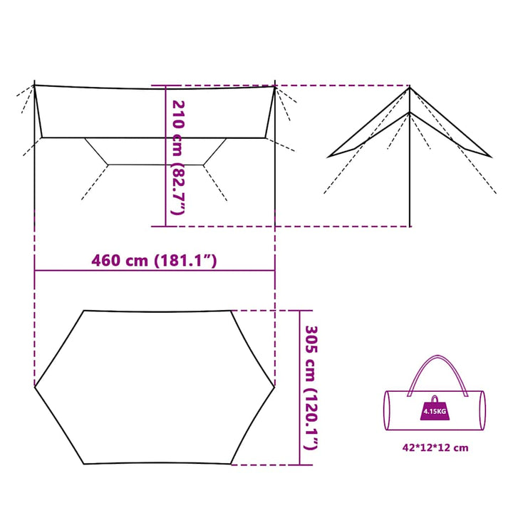 tarp 460x305x210 cm vandtæt grøn