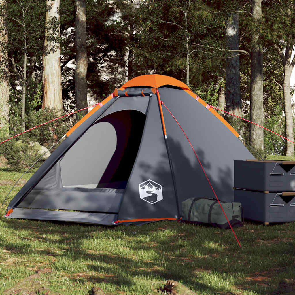 4-personers campingtelt vandtæt grå og orange