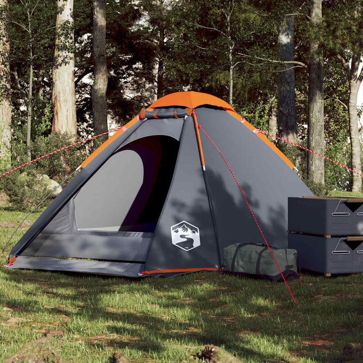 4-personers campingtelt vandtæt grå og orange