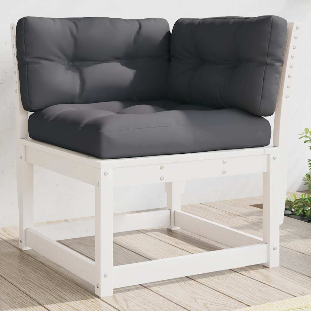 hjørnemodul til havesofa 73x73x78 cm m. hynder massivt fyr hvid