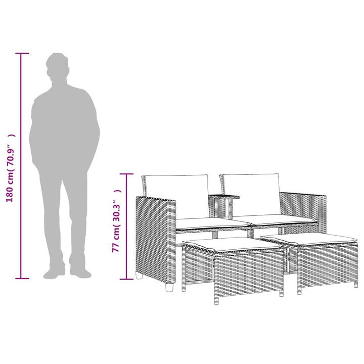2-personers havesofa med bord og skamler polyrattan lysegrå
