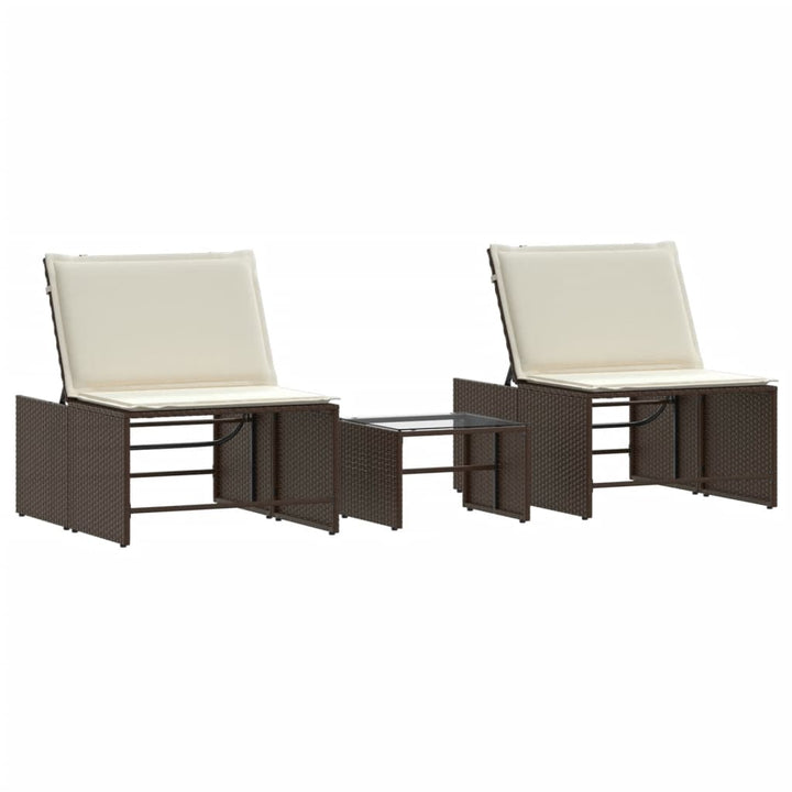 liggestole 2 stk. med bord brun polyrattan