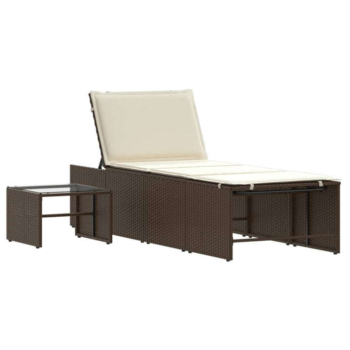 liggestole 2 stk. med bord brun polyrattan