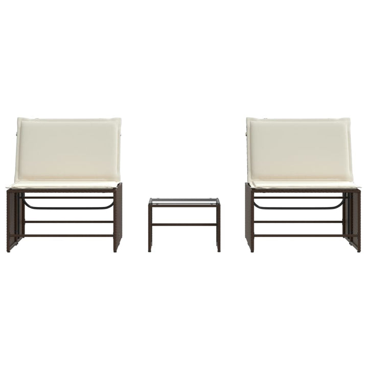 liggestole 2 stk. med bord brun polyrattan