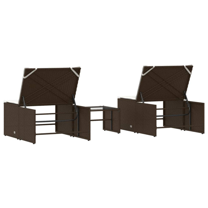 liggestole 2 stk. med bord brun polyrattan