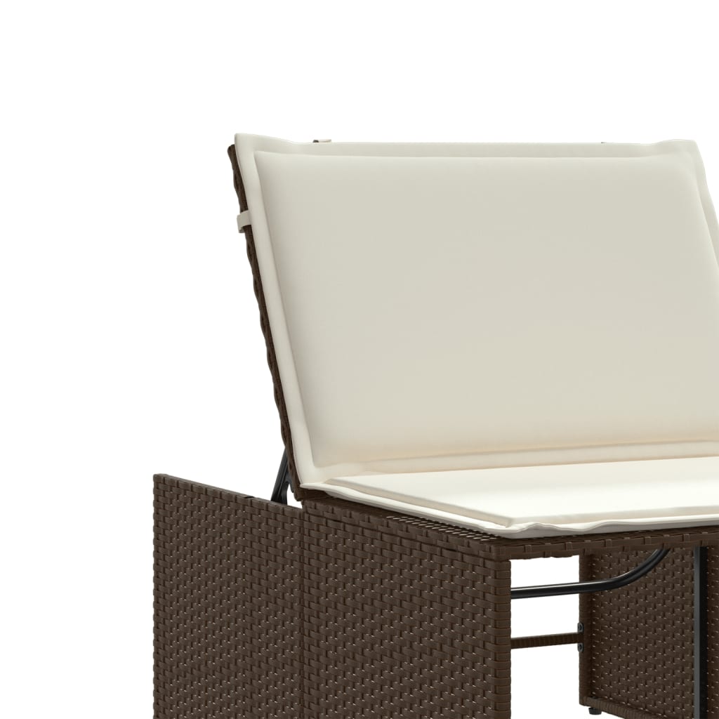 liggestole 2 stk. med bord brun polyrattan