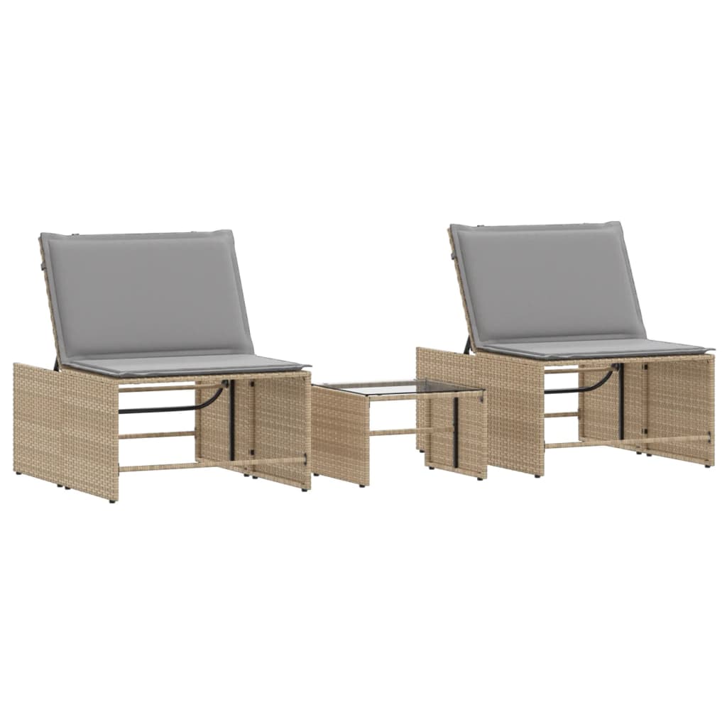 liggestole 2 stk. med bord beige polyrattan