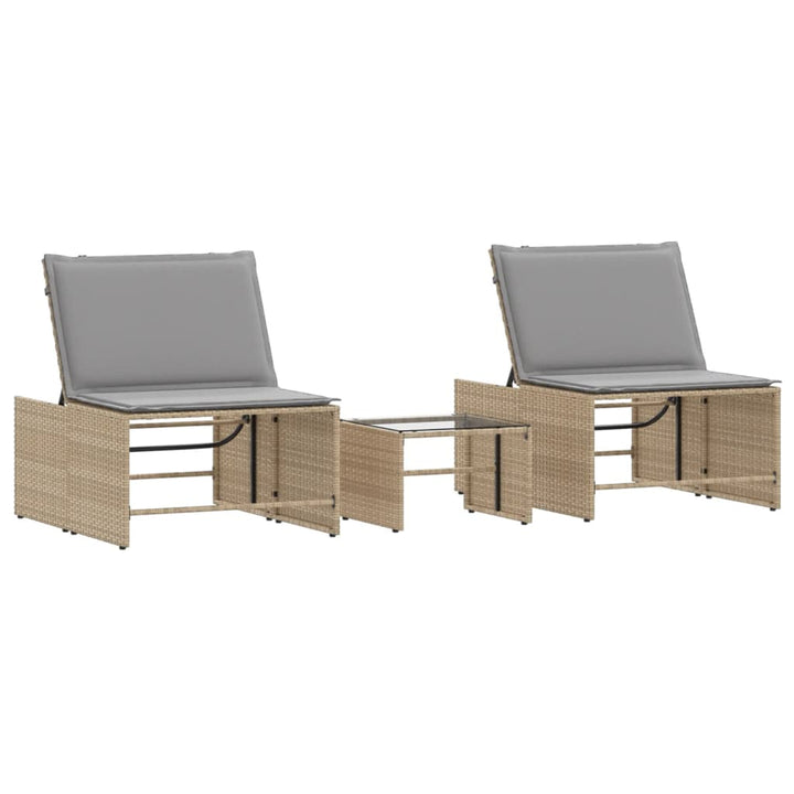 liggestole 2 stk. med bord beige polyrattan