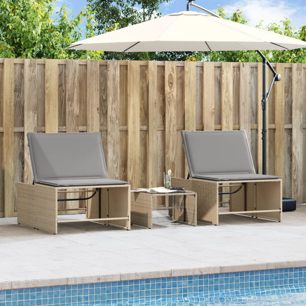 liggestole 2 stk. med bord beige polyrattan